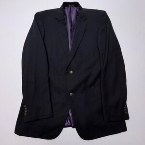 Jean-Paul Germain Mens Navy Blue Blazer Purple Lining Brass Buttons Sport Coat